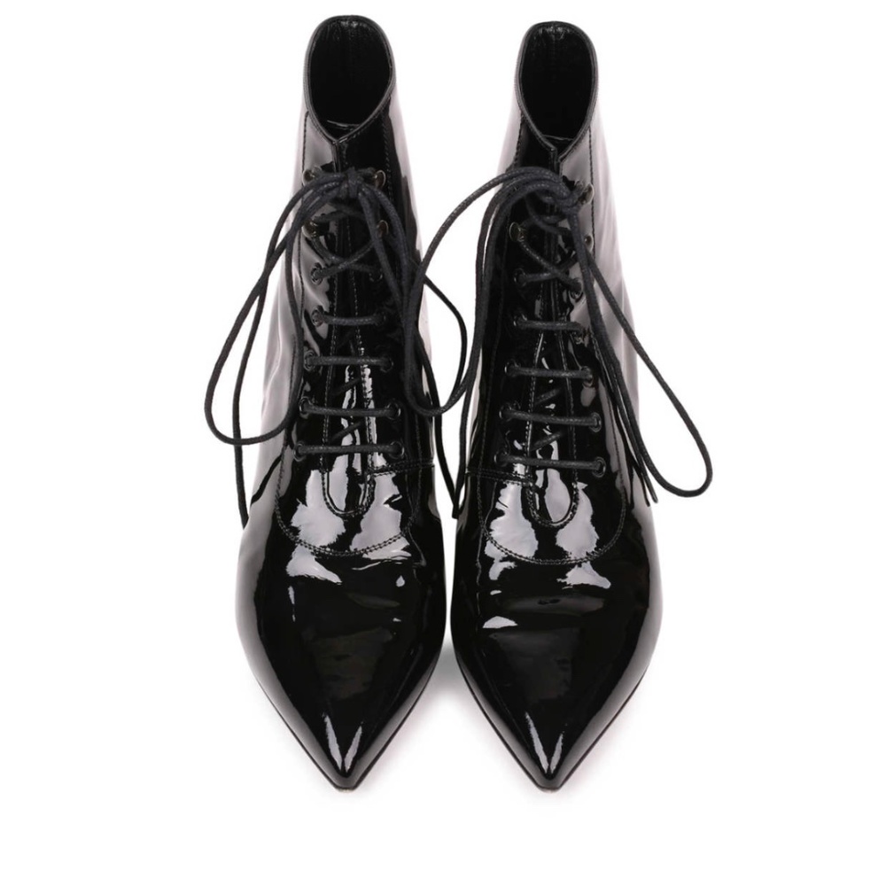 Saint Laurent Patent Leather Lace Up Ankle Boots s